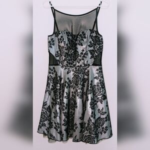 Silver and Black Mesh Mini Dress